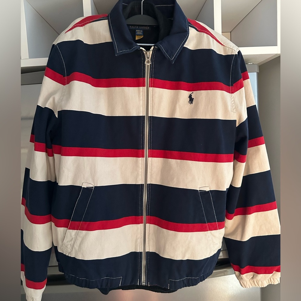 Ralph Lauren Men's Striped Bomber Jacket in Navy, Red, and White